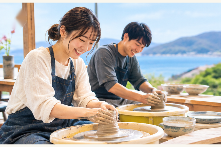旅行先で陶芸体験に楽しむ